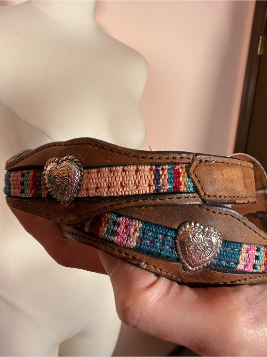 Vintage Accessories - Vintage southwestern leather silver Heart Concho Skinny rodeo princess Belt 32